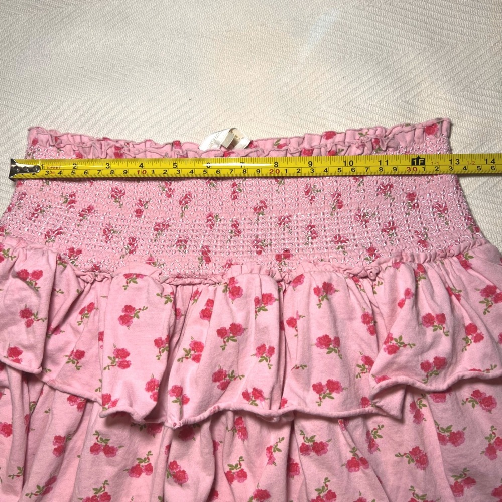 LoveShackFancy Pink Floral Smocked Ruffle Mini Skirt Tiered Skater Skirt Small - Picture 4 of 5